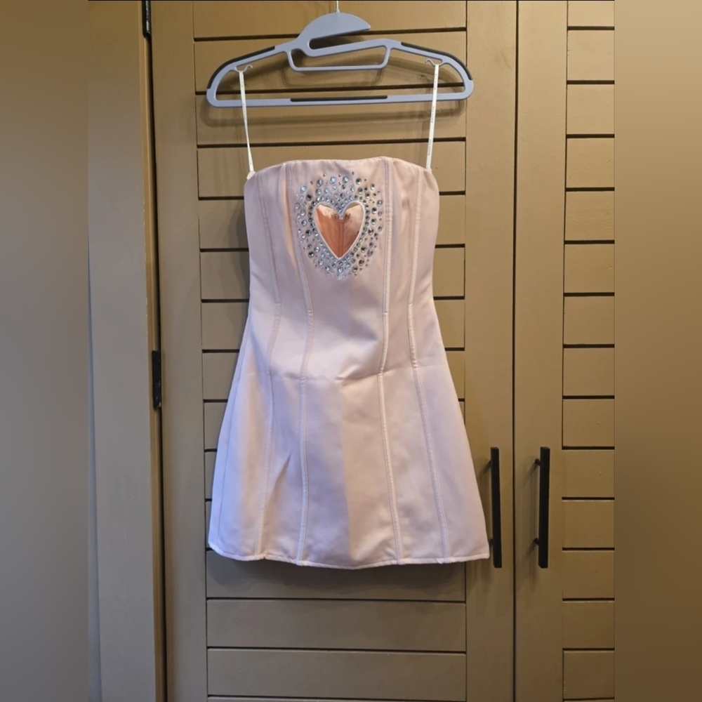 White Fox I Love You Embellished Strapless Mini Dress Baby Pink Size XS - Picture 5 of 10